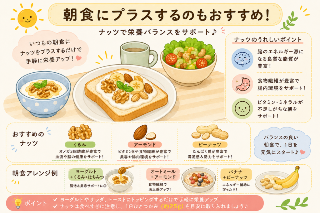 朝食にプラスするといいナッツ（くるみ、アーモンド、ピーナッツ）
