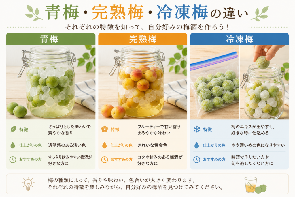 青梅・完熟梅・冷凍梅の違い