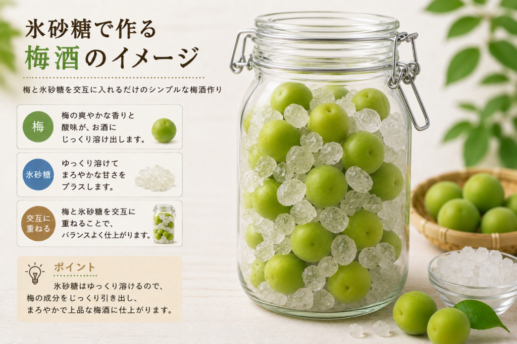 氷砂糖で作る梅酒のイメージ