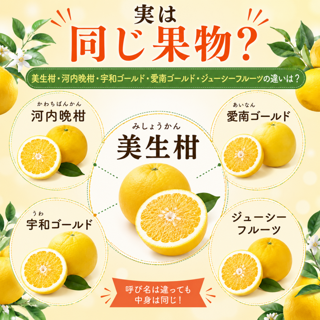 実は同じ食べ物?美生柑・河内晩柑・宇和ゴールド・愛南ゴールド・ジューシーフルーツの違いは?