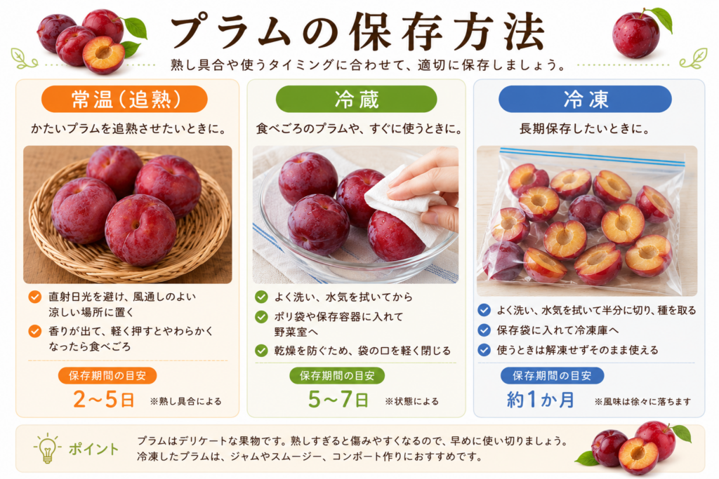プラムの保存方法 常温 冷蔵 冷凍