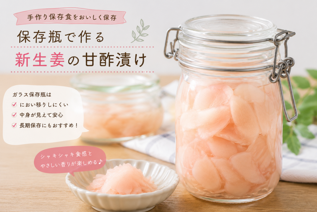 保存瓶に入った新生姜の甘酢漬け