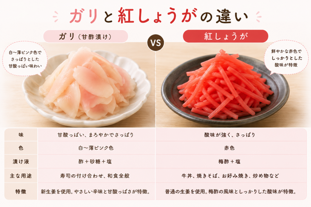 ガリと紅しょうがの左右比較画像