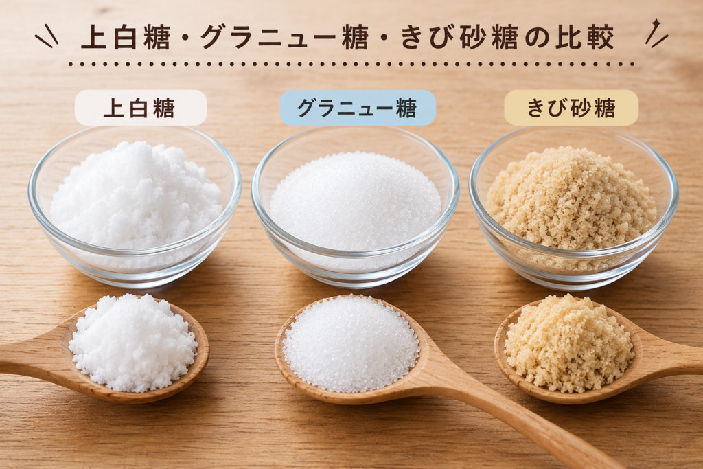 上白糖・グラニュー糖・きび砂糖の比較