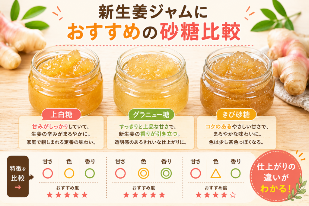 新生姜ジャムにおすすめの砂糖比較