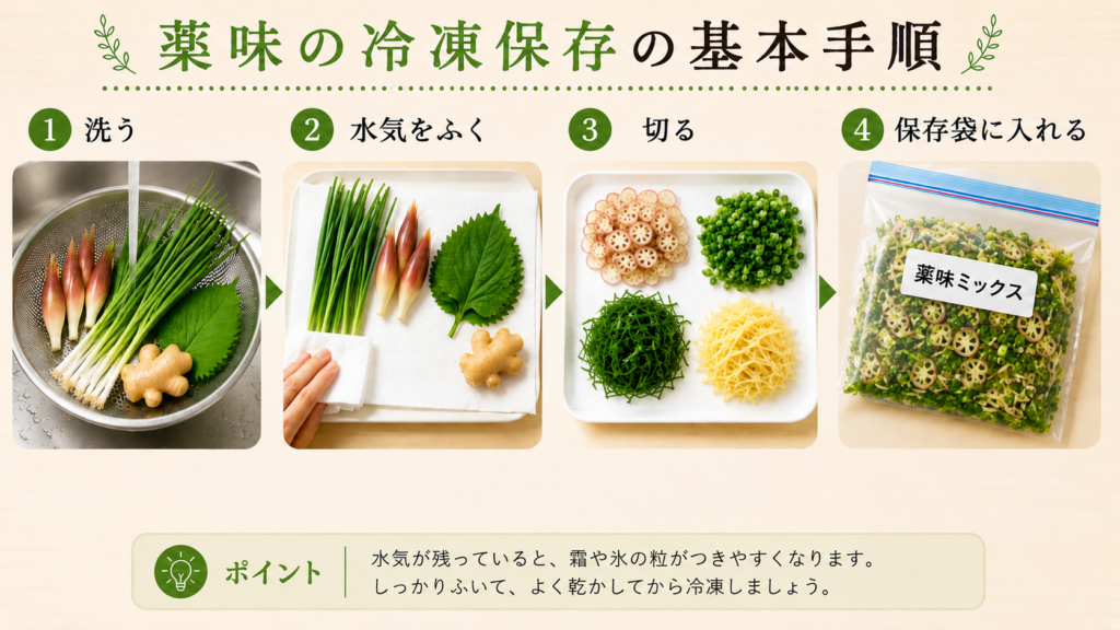 薬味の冷凍保存の基本手順
