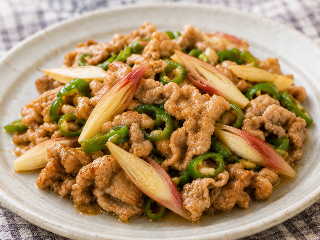 みょうがと豚肉の炒め物