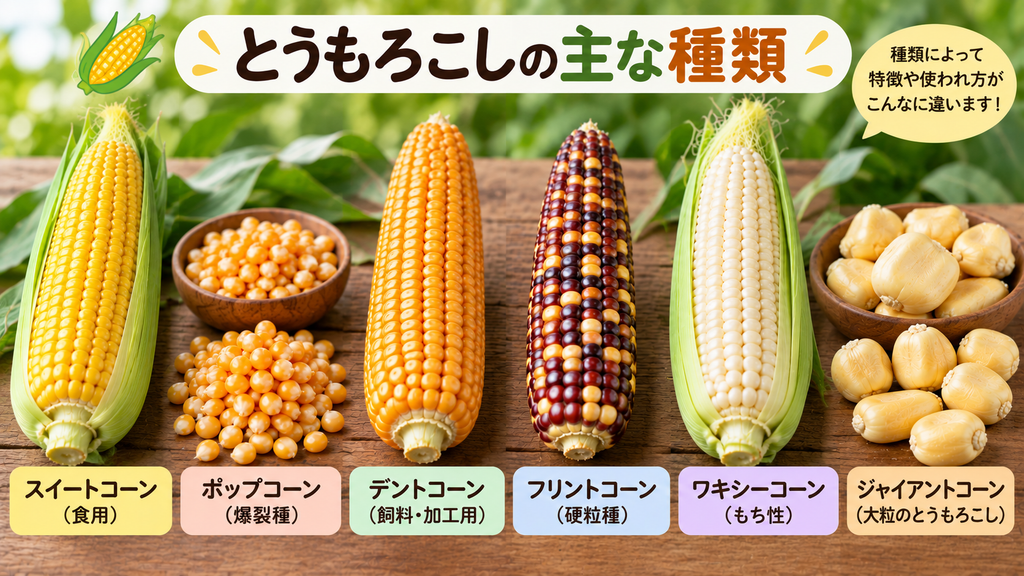 とうもろこしの主な種類とジャイアントコーンの比較