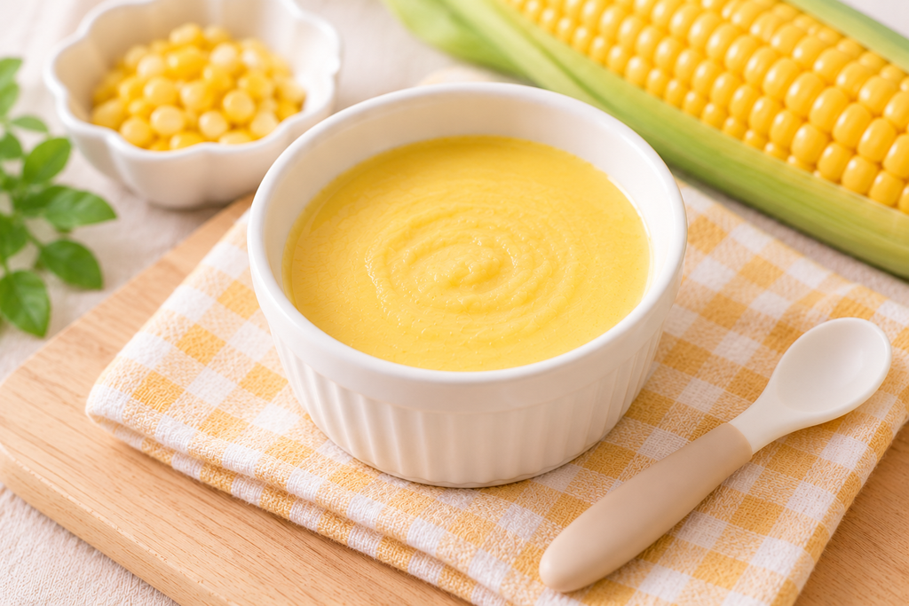 離乳食用になめらかにしたとうもろこしのコーンスープ