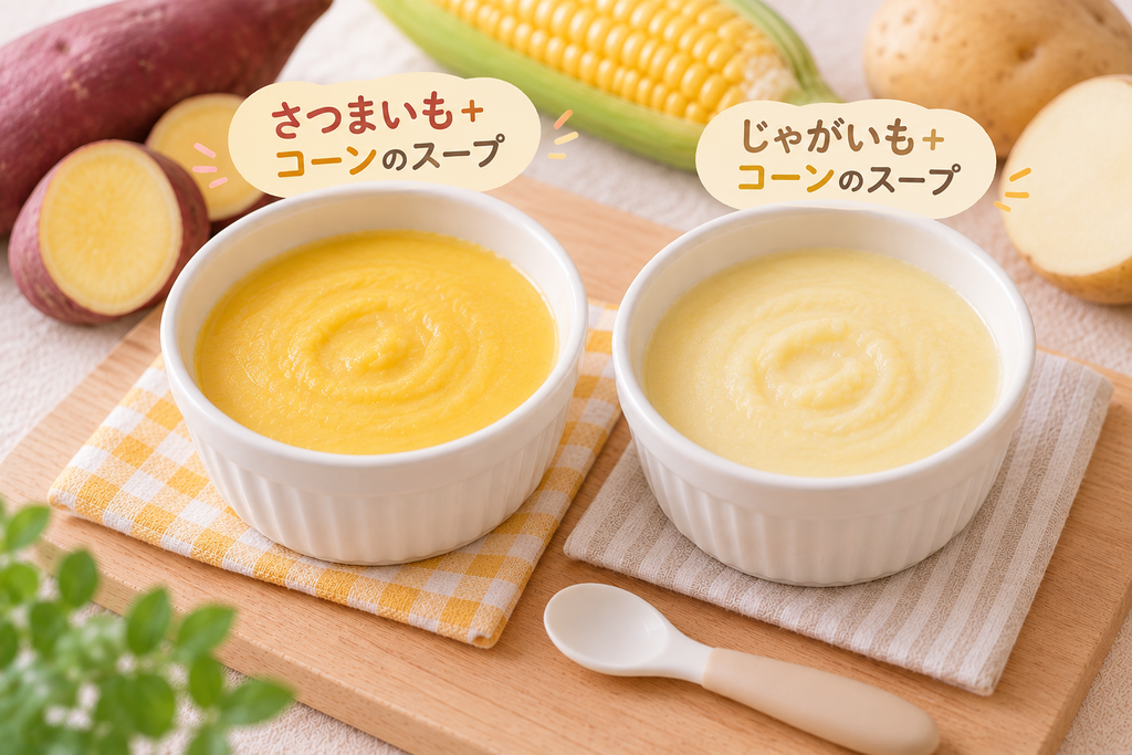 さつまいもとじゃがいもを使った離乳食用コーンスープ